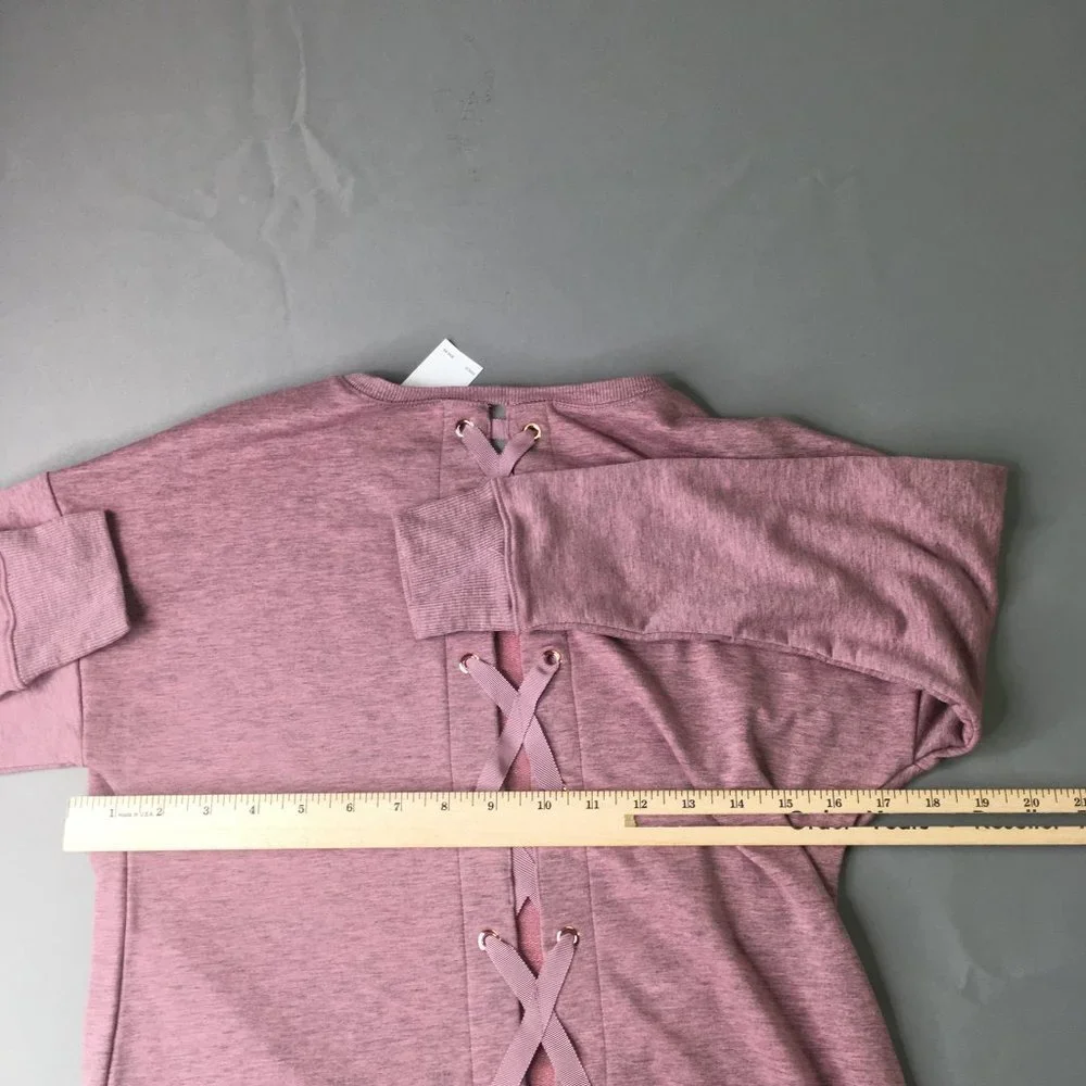 Justice Sweatshirt Girls 8 Pink Mauve Glitter Lace Up Back Relaxed Tunic